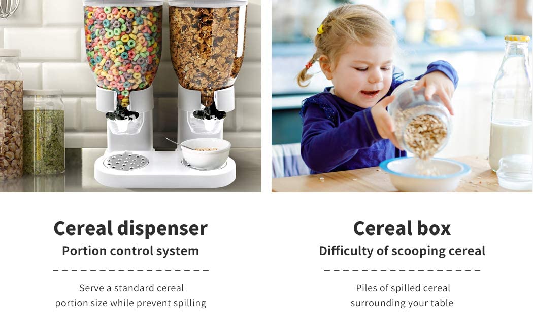 Double Cereal Dispenser Dry Food Storage Container Dispense Machine White White