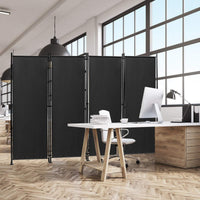 4-Panel Black Polyester Privacy Divider with Steel Frame