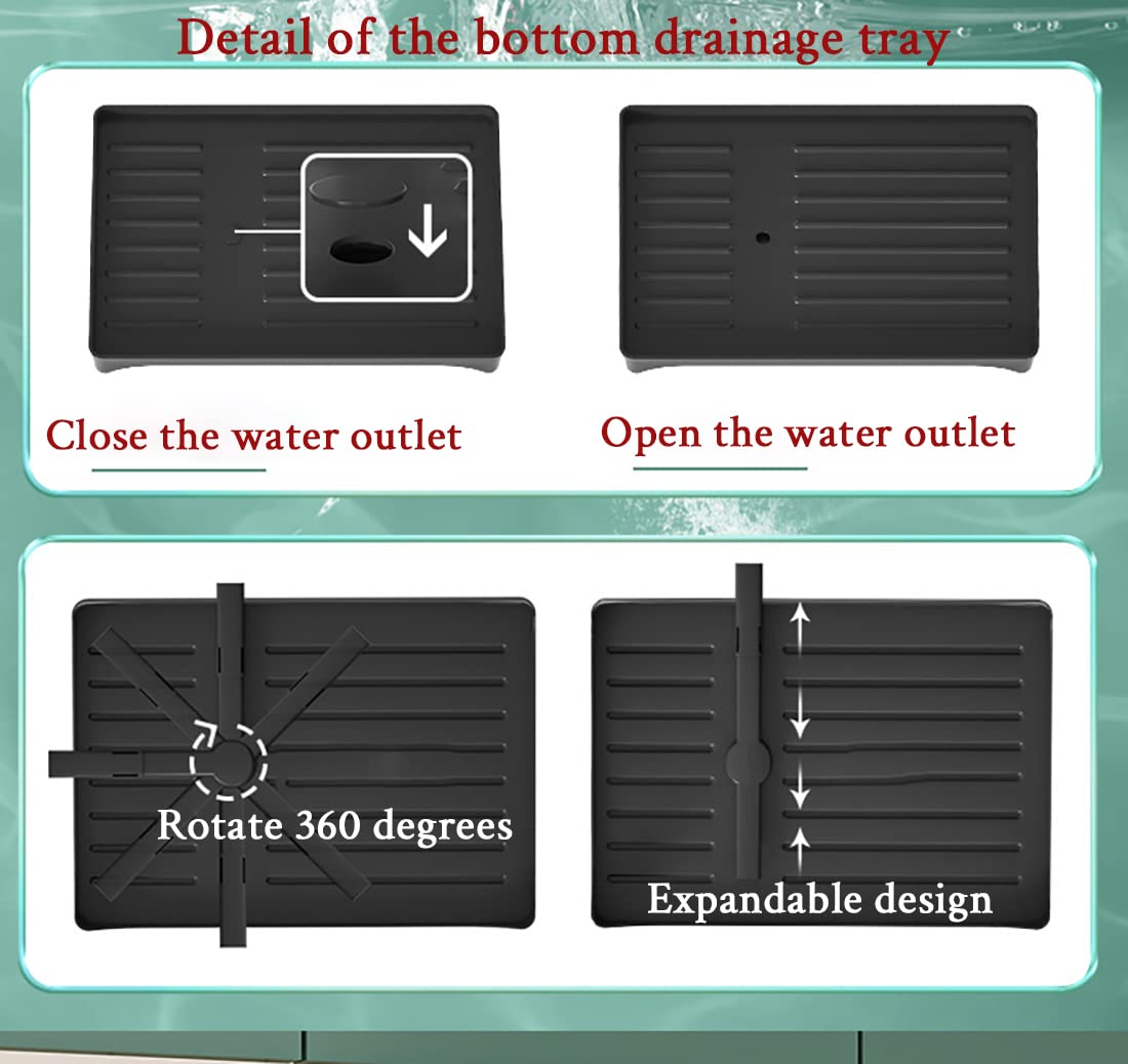 42 cm Black 2-Tier Dish Rack with 360° Drain Spout