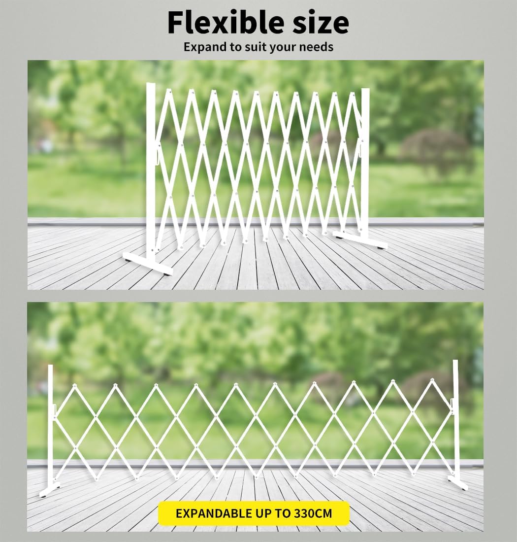 White Expandable Metal Barrier Fence for Indoor or Outdoor Use