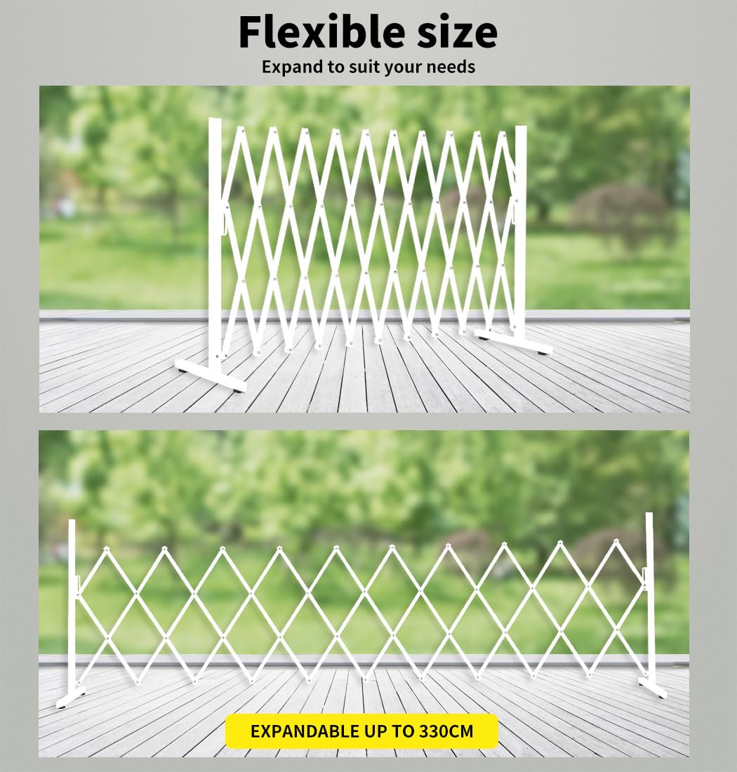 White Expandable Metal Barrier Fence for Indoor or Outdoor Use