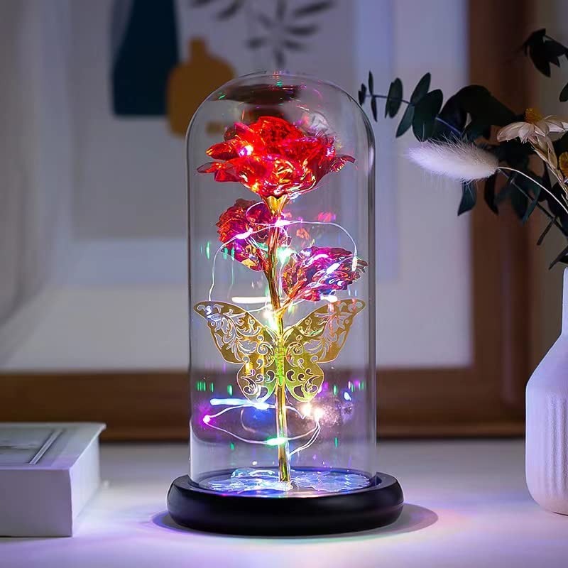 LED Rose in Glass Dome – Red, Blue or Purple