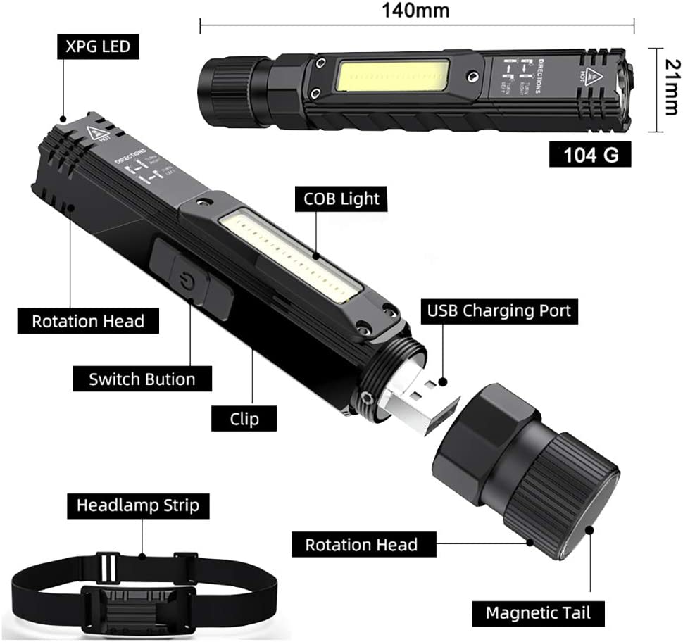 USB Rechargeable Right-Angle Work Light with Magnet