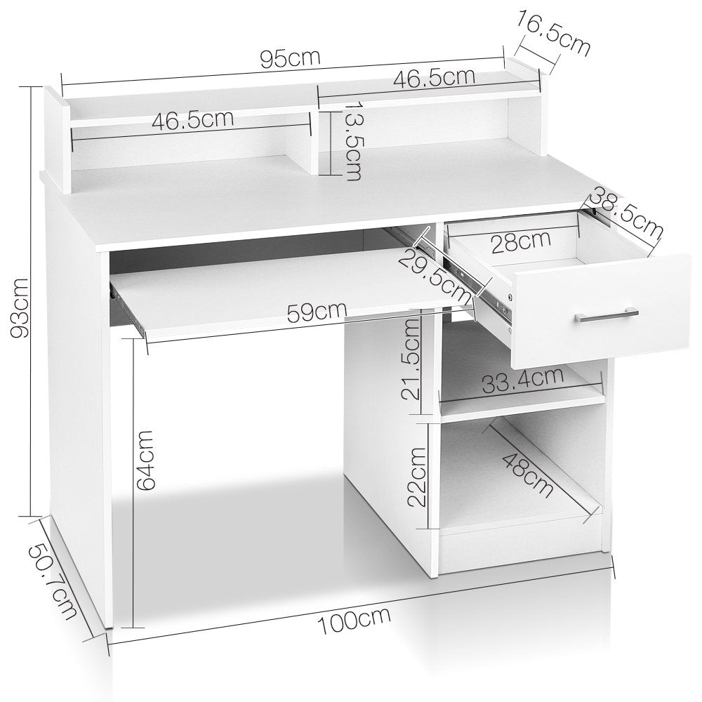 White Computer & Study Desk with Book Display Shelf