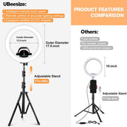 Ring Light Kit: 17.5” Outer Led Ring Light with Wireless Control, Professional Bi-Color 3000K-6000K Circle Lights, Up to 5000Lux, Compatible with DSLR Cameras, Cell Phones and Webcams.