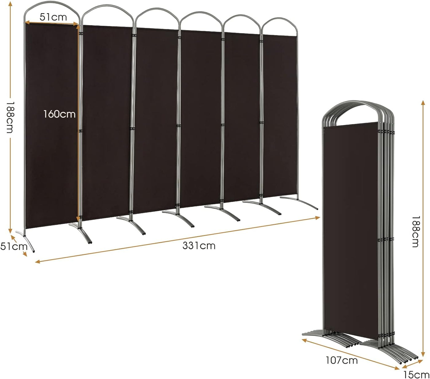 188cm Folding 6-Panel Room Divider – 4 Colours