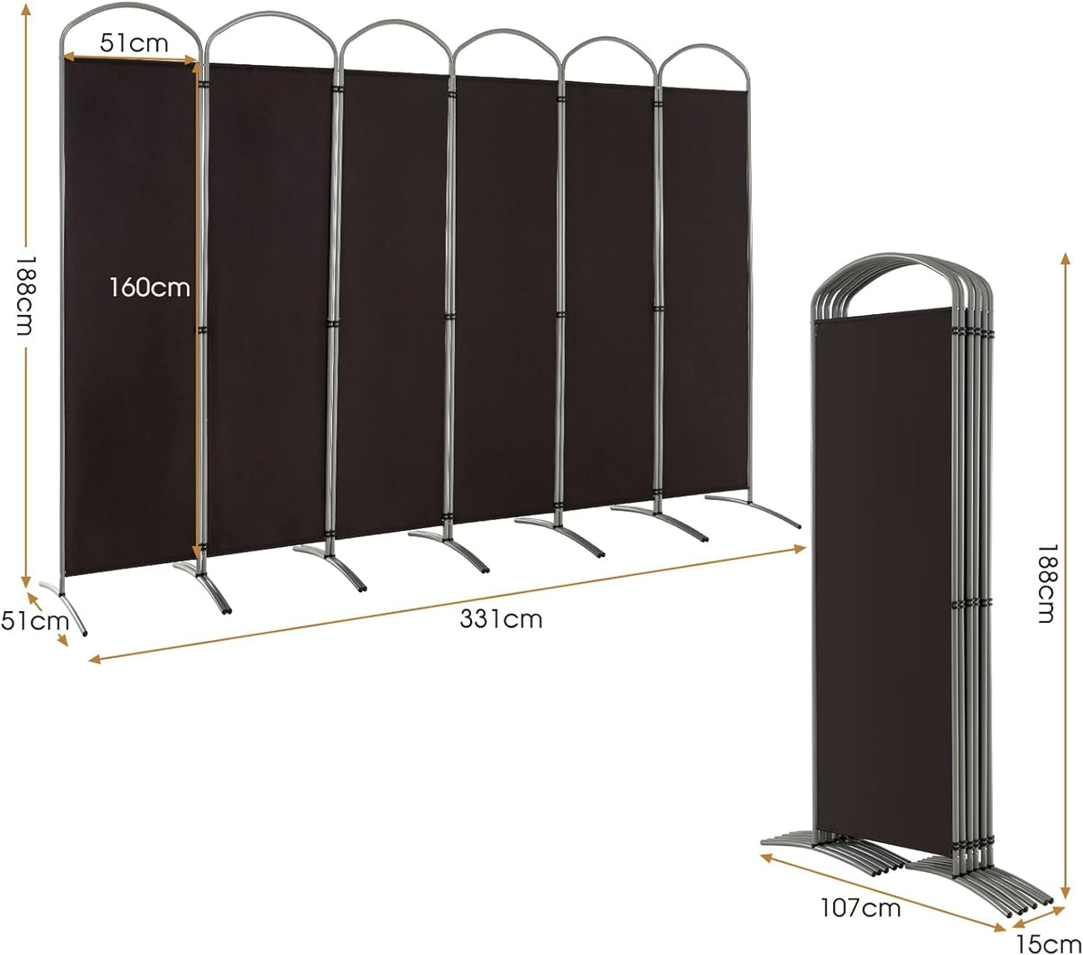 188cm Folding 6-Panel Room Divider – 4 Colours