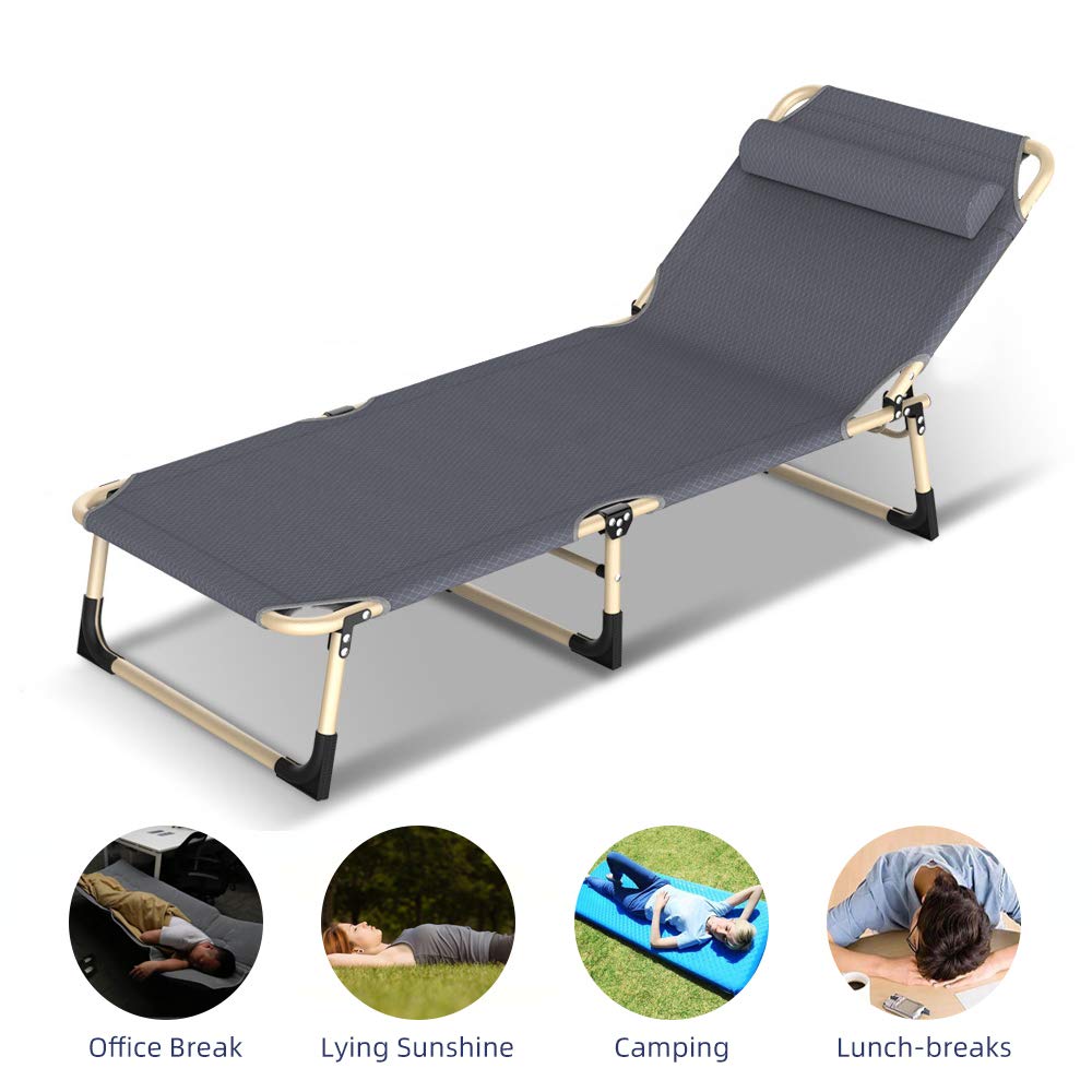 4-Position Folding Camping Lounger with Pillow – Up to 136 kg
