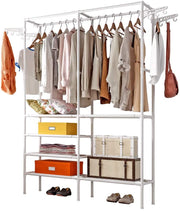 Portable Garment Rack with Shoe Storage & Side Hooks – Black or White