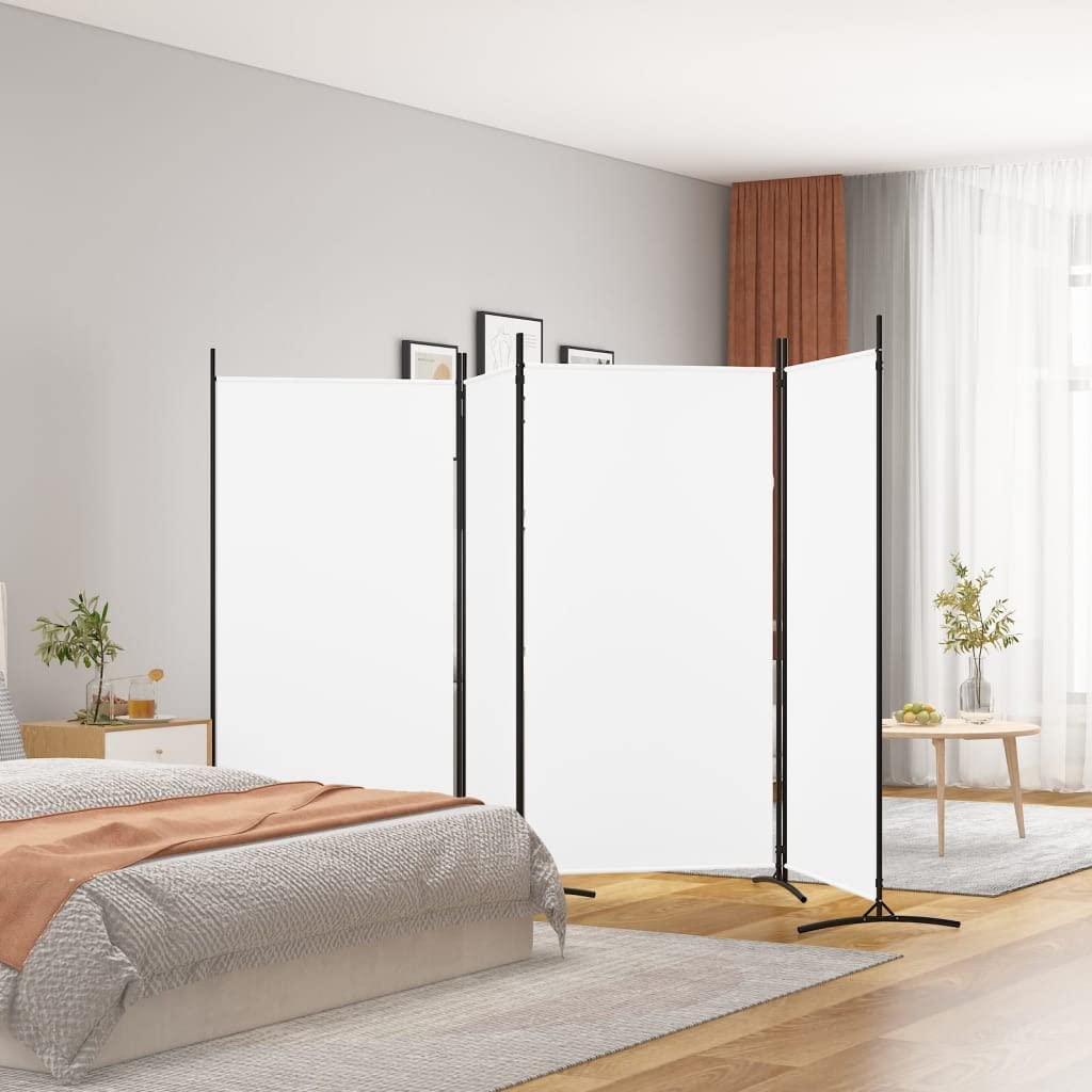 346 × 180 cm 4-Panel White Fabric Room Divider