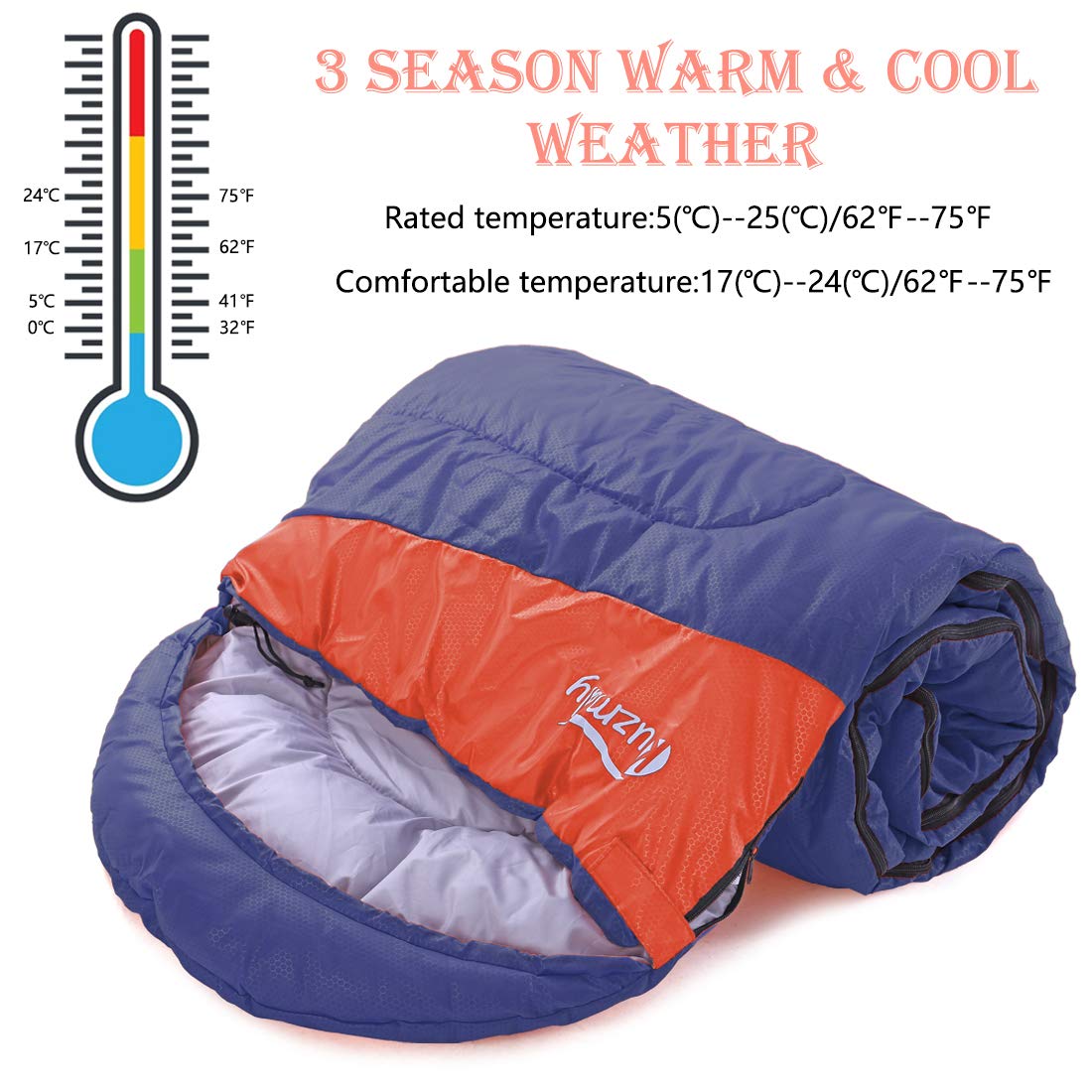 Camping Sleeping Bag with Compression Sack Lightweight Waterproof Camping Sleeping Bag for Adults & Kids