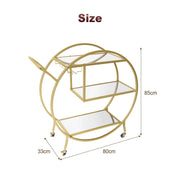 3-Tier Round Gold Bar Cart with Mirrored-Glass Shelves