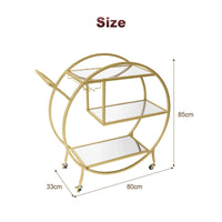 3-Tier Round Gold Bar Cart with Mirrored-Glass Shelves