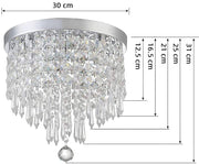 Mini Crystal Ceiling Light, 4-Light LED Crystal Chandelier Light Fixture, H 31CM x W 30CM Flush Mount Crystal Ceiling Lamp for Bedroom, Hallway, Kitchen, Living Room (Bulbs Not Included)