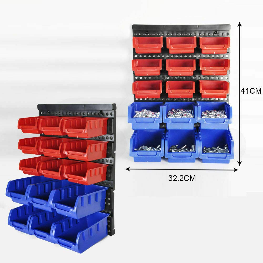 30 Tool Storage Bins Wall Mounted Organiser Parts Garage Workshop Box Shed Rack