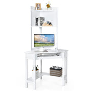 Compact Corner Computer Desk with Hutch, Keyboard Tray & Shelves