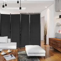 4-Panel Black Polyester Privacy Divider with Steel Frame