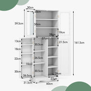 161.5 cm White Pantry Cabinet with Glass Doors & Door Racks