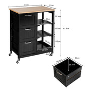 Black Rolling Kitchen Island with 3 Drawers & Tray