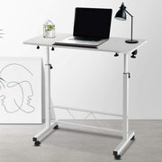 Mobile Adjustable Bedside Laptop Table – White or Light Wood