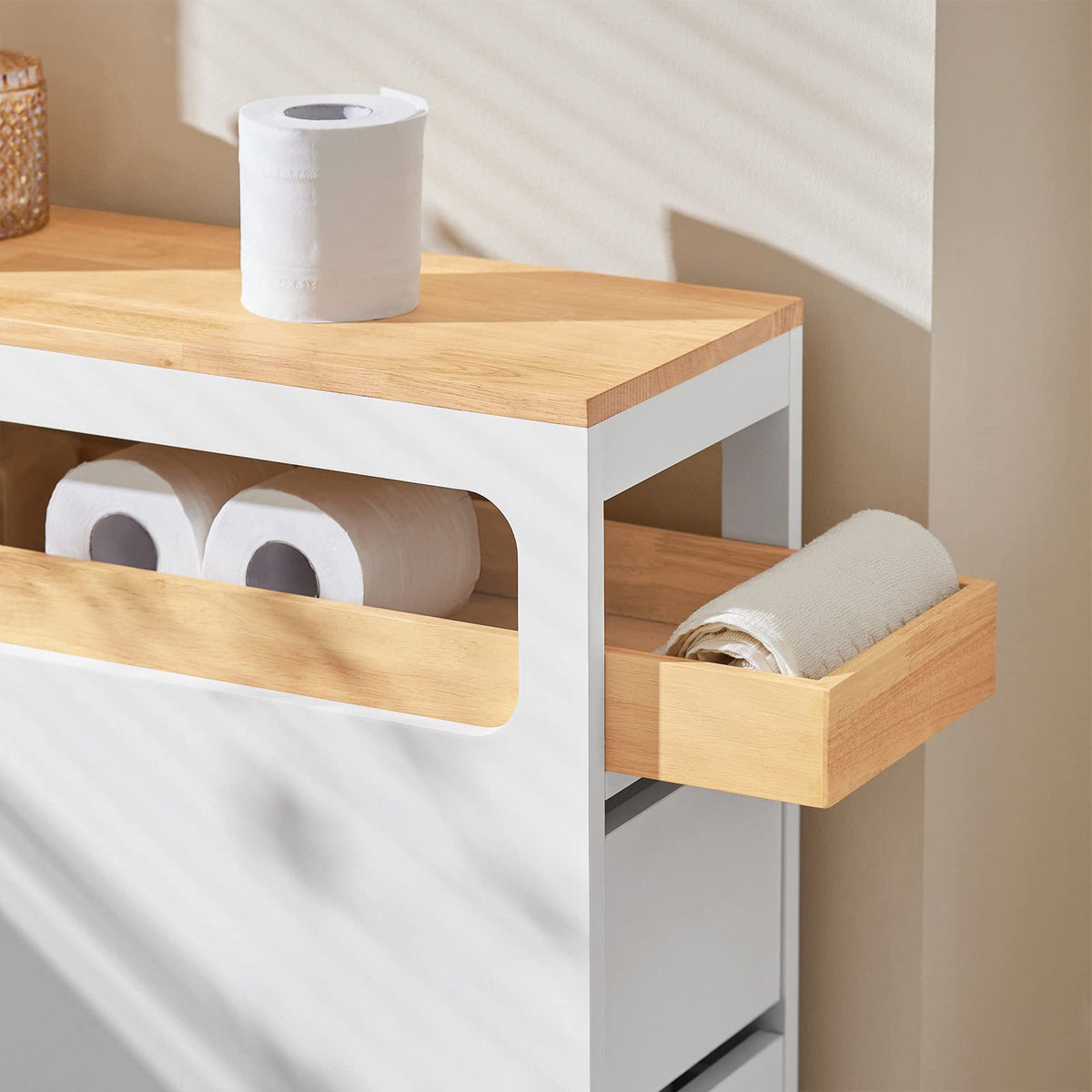 Storage Cart Narrow Cabinet on Wheels Storage Cabinet with 1 Removable Tray and 3 Drawers