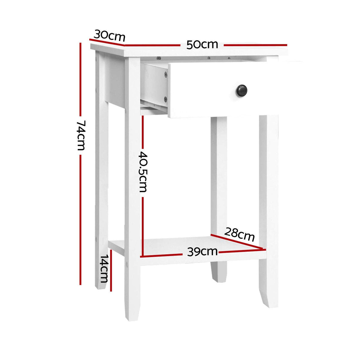 White Bedside Table with Drawer & Shelf