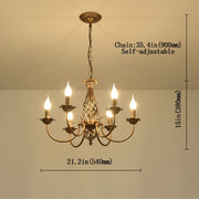 French Country Chandelier, Rustic 6 Light Bronze French Country Pendant Light Fixture, Vintage Metal Chandelier for Dining Room Kitchen Living Room Bedroom Hallway, E14 Base