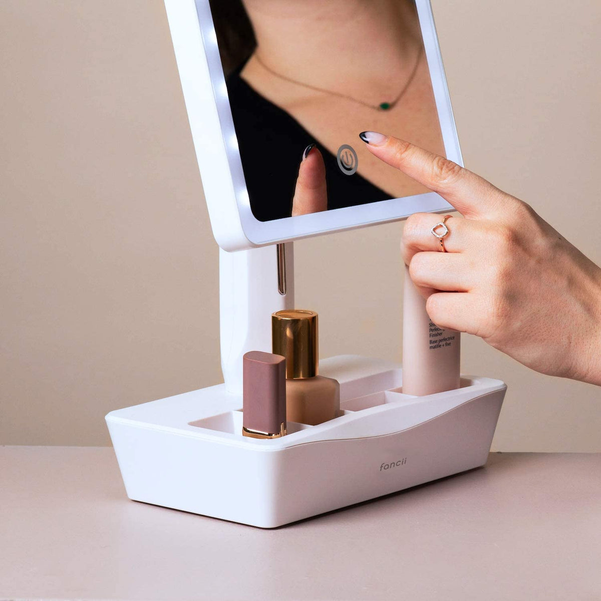 Large LED Vanity Mirror with 10× Magnifying Mirror & Organiser Base