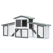 Long Grey Two-Level Fir-Wood Small-Animal Hutch – 204 × 45 × 85 cm