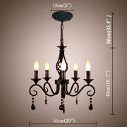 French Country Chandeliers, 5 Lights Black Crystal Candle Chandelier, Industrial Vintage Pendant Light Fixture Hanging Light for Island Kitchen Dining Room Farmhouse