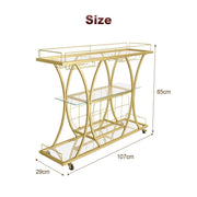 3-Tier Gold Bar Cart with Glass & Wine Racks