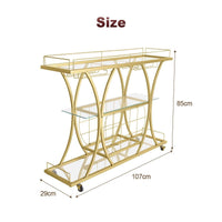 3-Tier Gold Bar Cart with Glass & Wine Racks