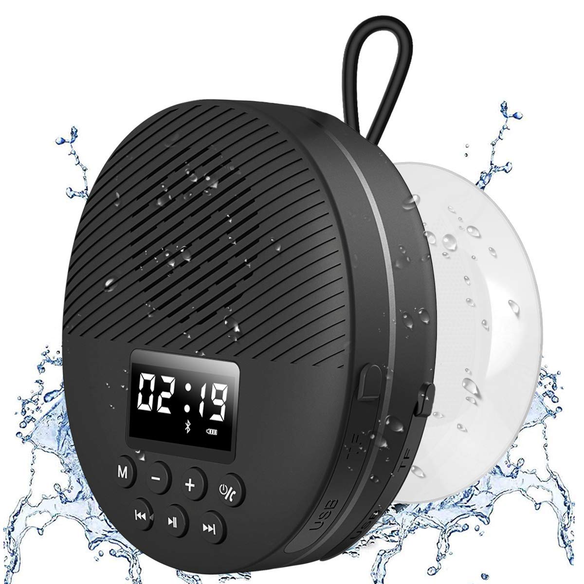 Waterproof Shower Speaker, AGPTEK Waterproof Bluetooth Speaker, Shower Radio with Bluetooth 5.0, LED Screen, Suction Cup, Support TF Card, Built-in MIC for Bathroom, Shower, Beach, Outdoor, Indoor