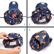 Portable Lazy Drawstring Makeup Bag Travel Cosmetic Bag Pouch Toiletry Organizer Waterproof Large for Women and Girls (Gold Fox)