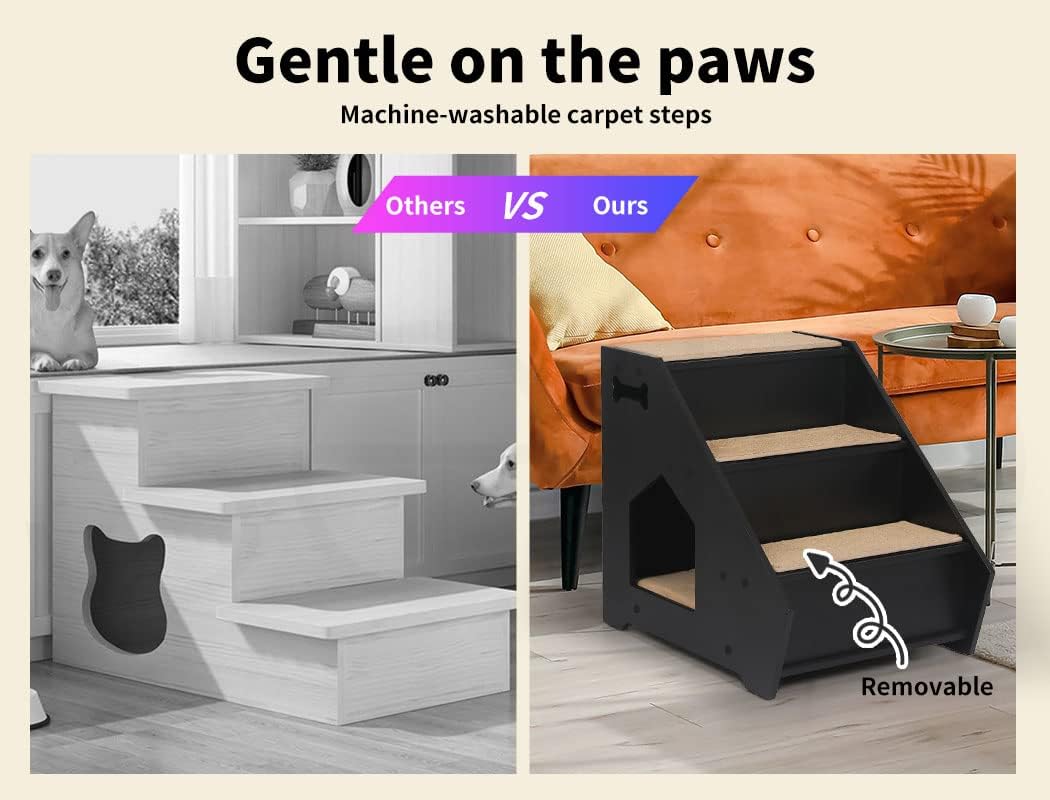 Wooden Pet Steps with Built-In Resting Cubby – 50 kg, White or Black