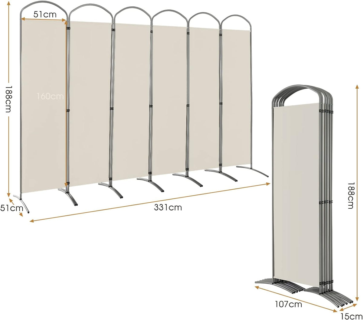 188cm Folding 6-Panel Room Divider – 4 Colours