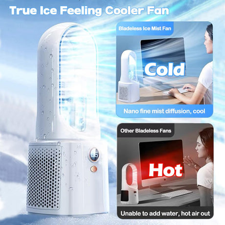 Bladeless Fan Cooler, Portable Air Conditioner Fan,USB Bladeless Misting Fan with 7-color Nightlight for Kitchen Office Desk Bedroom Camping