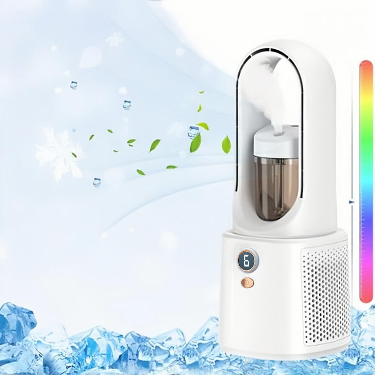 6-Speed USB Misting Desk Fan with 7-Colour Light