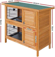 Two-Compartment Fir-Wood Small-Animal Hutch with 2 Sliding Trays