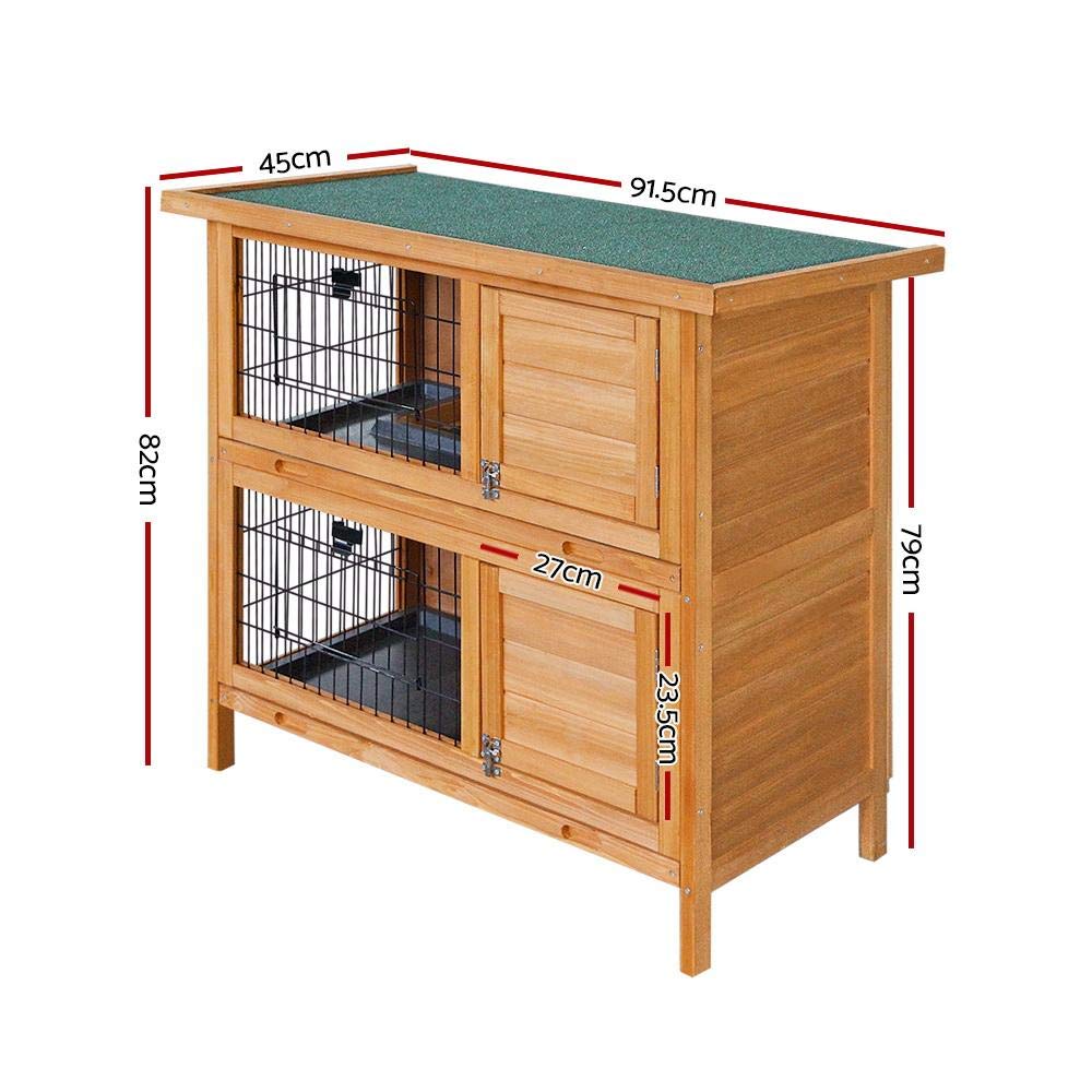 Two-Compartment Fir-Wood Small-Animal Hutch with 2 Sliding Trays