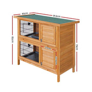 Two-Compartment Fir-Wood Small-Animal Hutch with 2 Sliding Trays