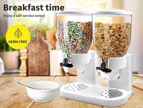 Double Cereal Dispenser Dry Food Storage Container Dispense Machine White White