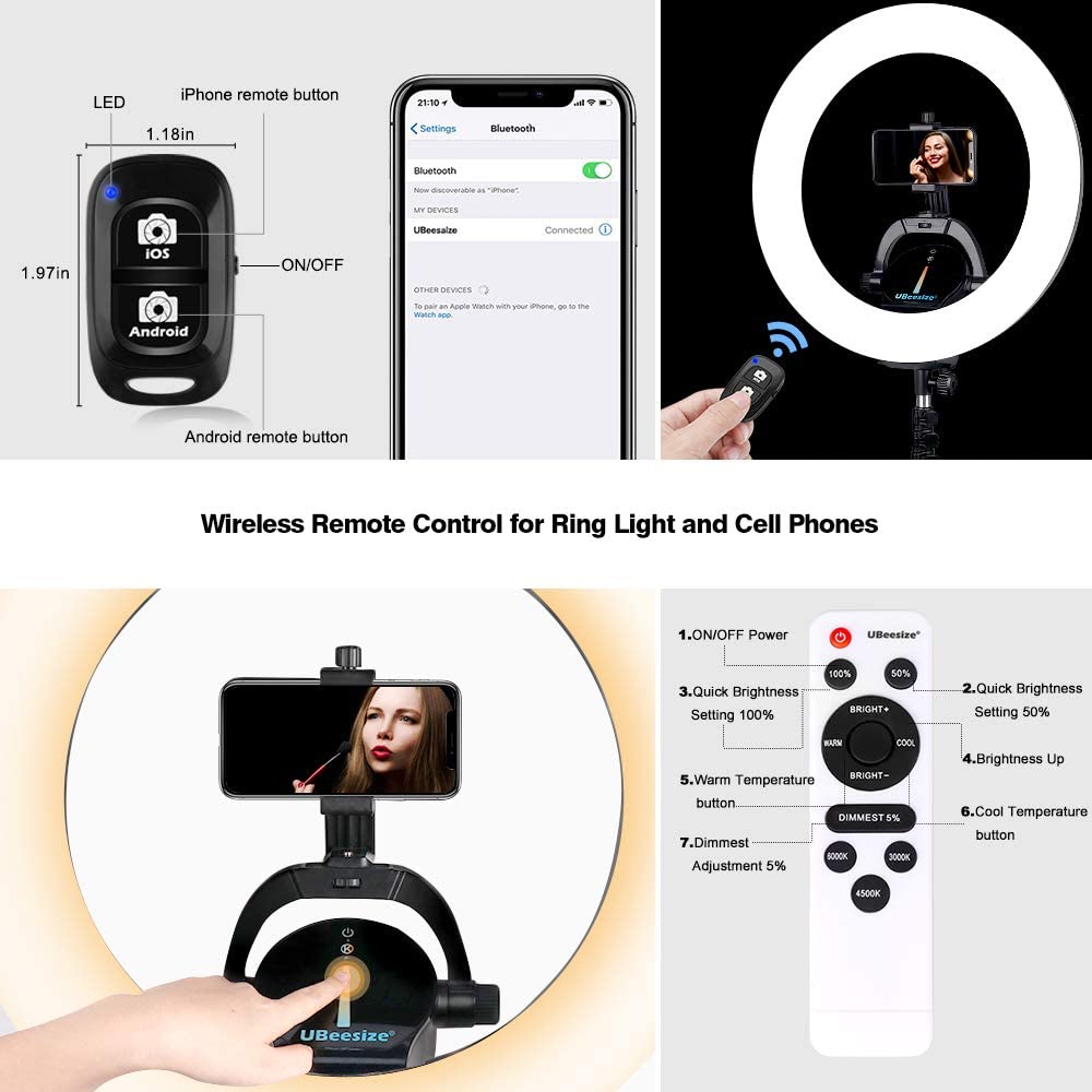 Ring Light Kit: 17.5” Outer Led Ring Light with Wireless Control, Professional Bi-Color 3000K-6000K Circle Lights, Up to 5000Lux, Compatible with DSLR Cameras, Cell Phones and Webcams.