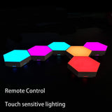 Hexagon Wall Light with Remote Control, Smart Modular Touch-Sensitive LED Light Wall Panels RGB Night Light DIY Geometry Splicing Hex Light for Bedroom Living Room Hallway Party Decor,6 Pack
