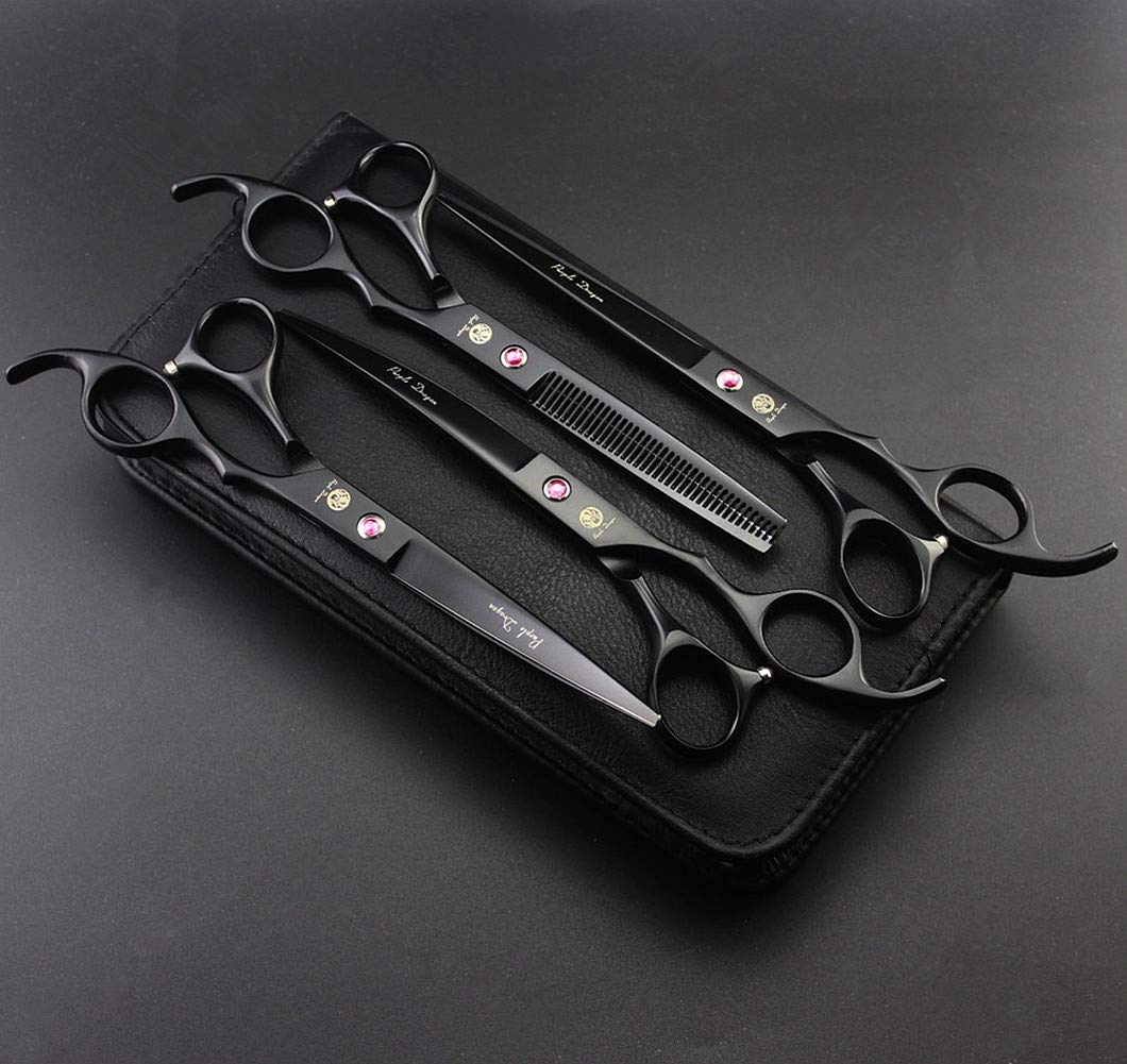 Matte-Black 4-Piece 7-Inch Pet Grooming Scissor Kit with Case