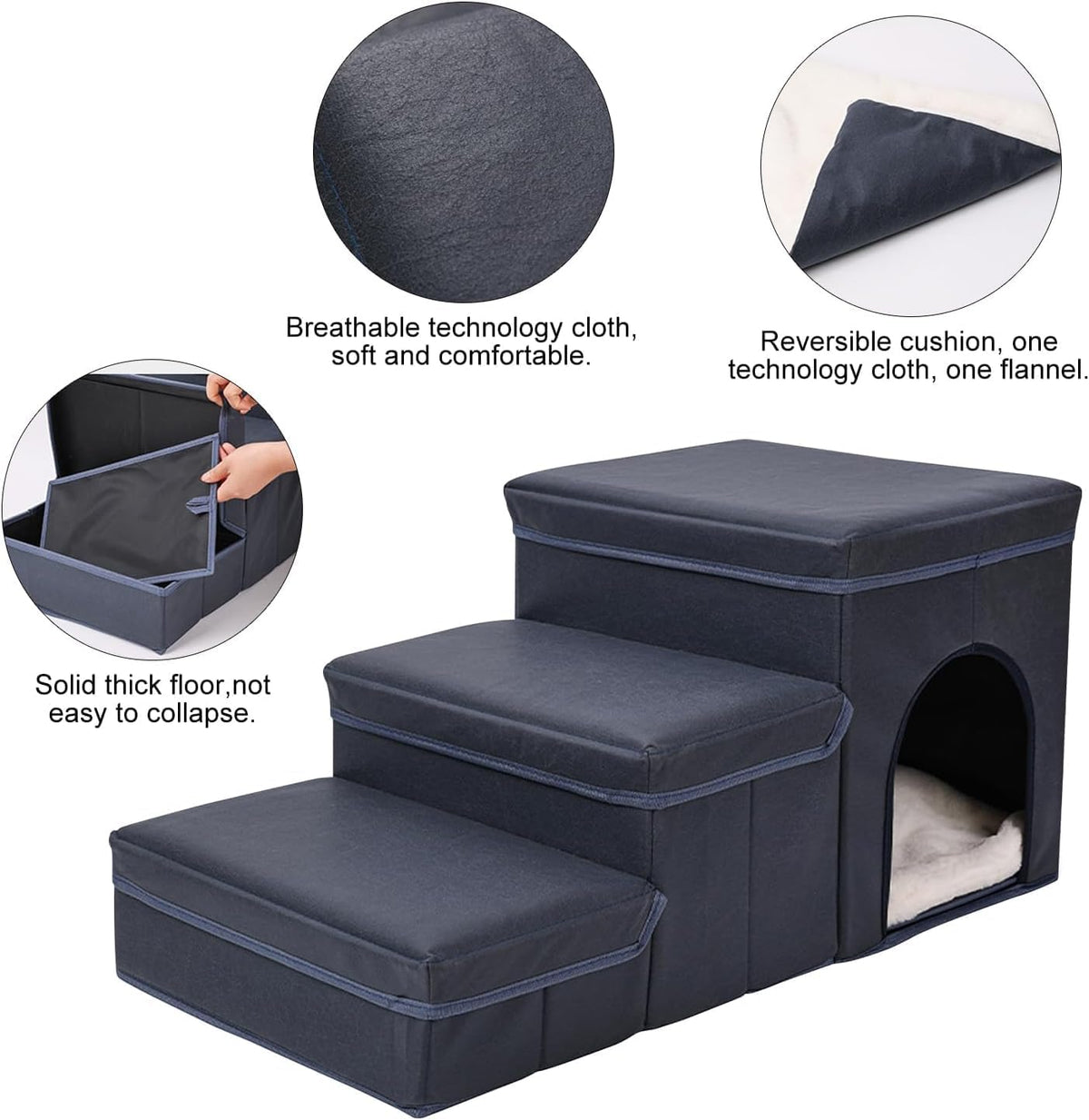 3-in-1 Foldable Pet Stairs with Bed & Storage