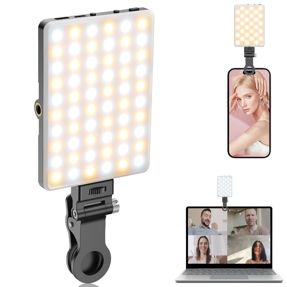 Rechargeable 60-LED Selfie & Video Light – Clip Mount