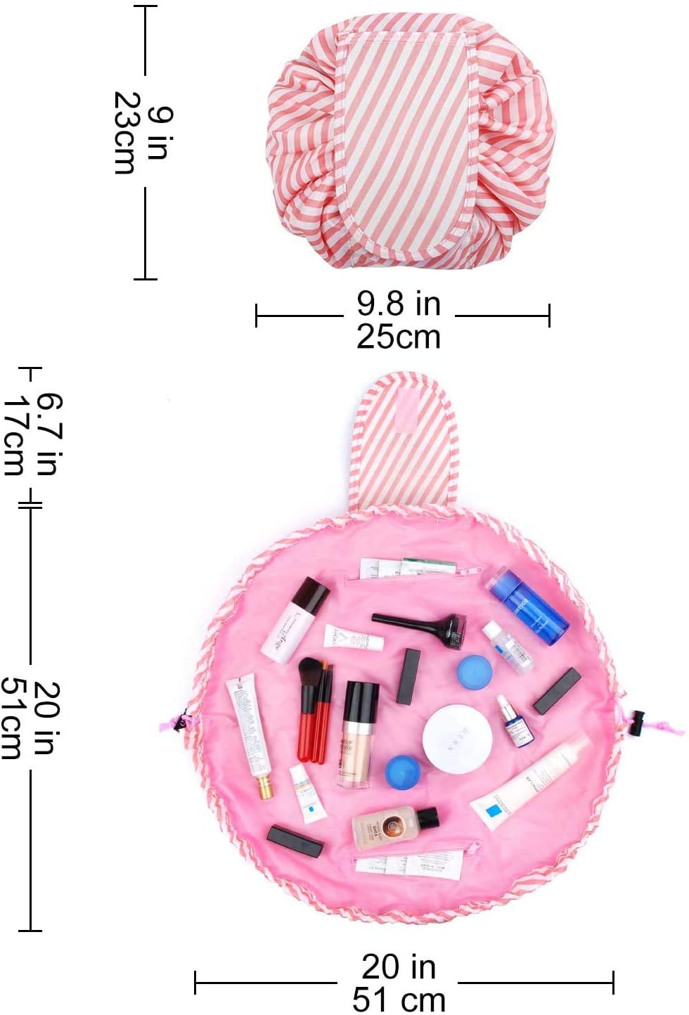 Pink-Stripe Drawstring Makeup & Toiletry Bag