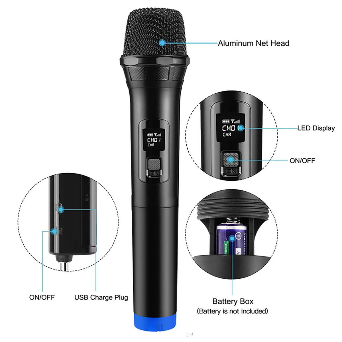 FerBuee Dual Wireless Dynamic Microphone System – 6.35 mm Receiver