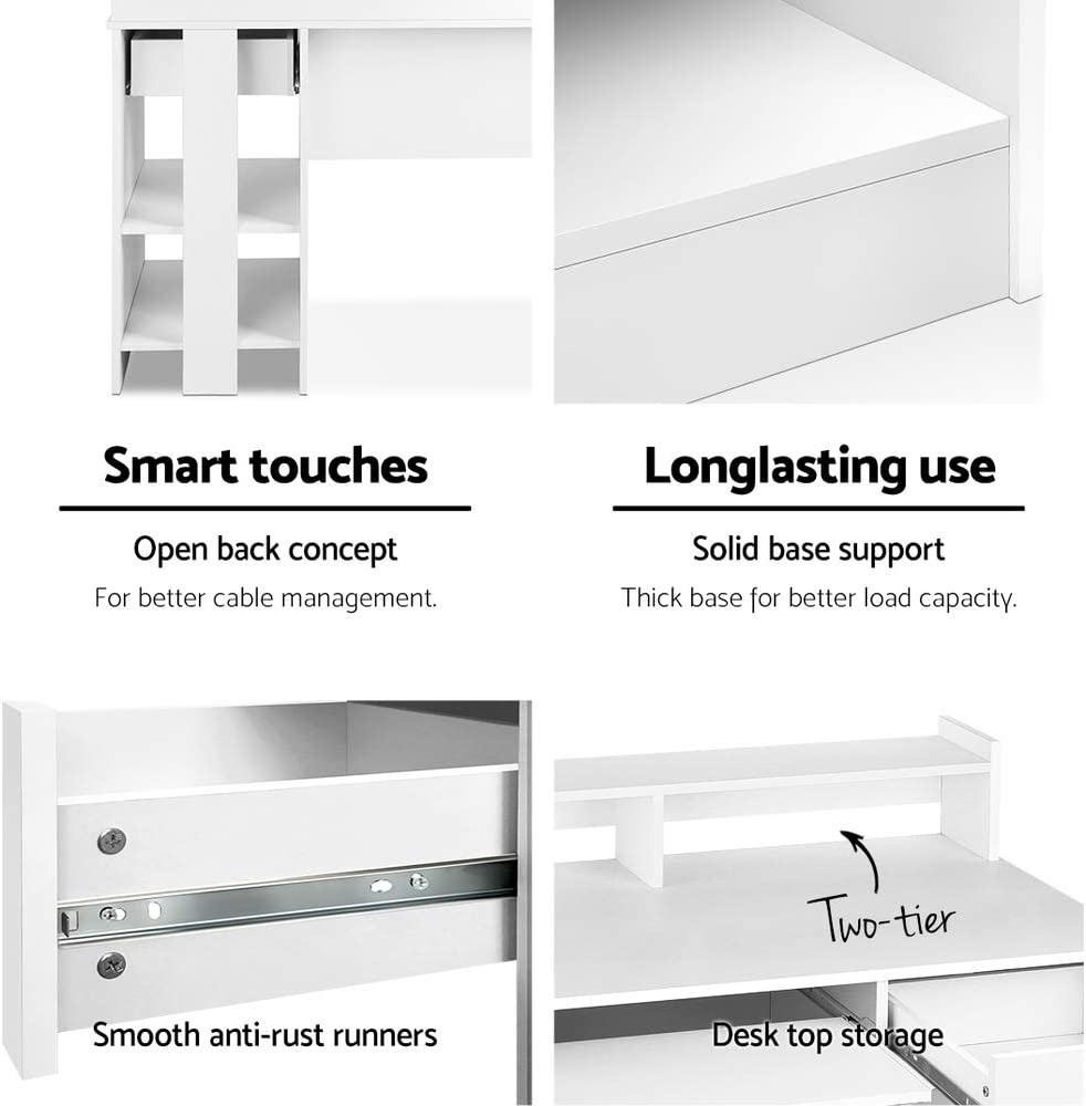 White Computer & Study Desk with Book Display Shelf